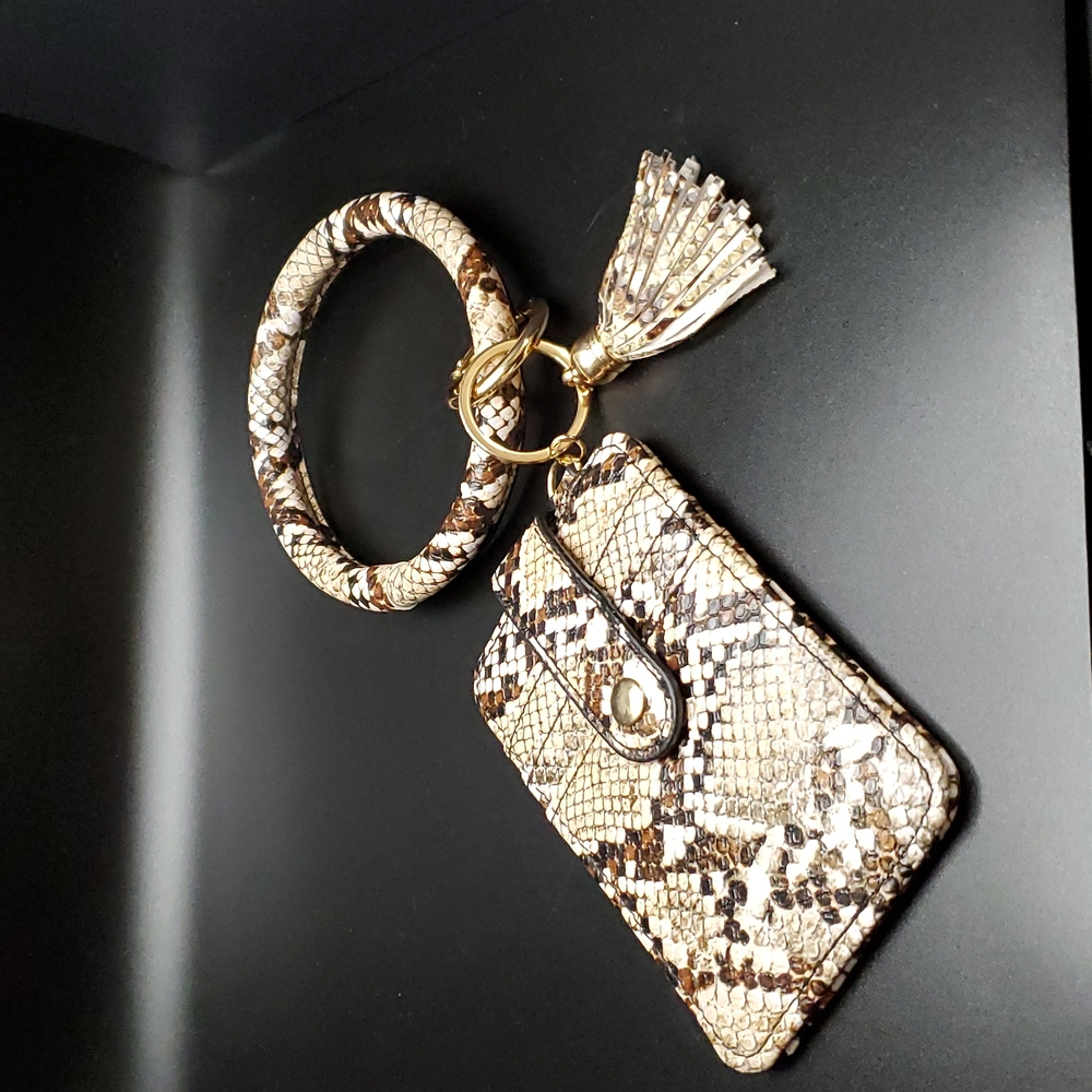 NEW!! Beige & Brown Snake-Print Key Ring & Wallet Bangle